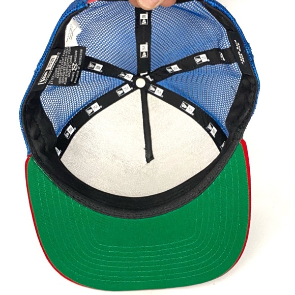 Quiksilver New Era Blue & Red Embroidered Spell Out Snap Back Trucker Hat Cap OS - Picture 6 of 8